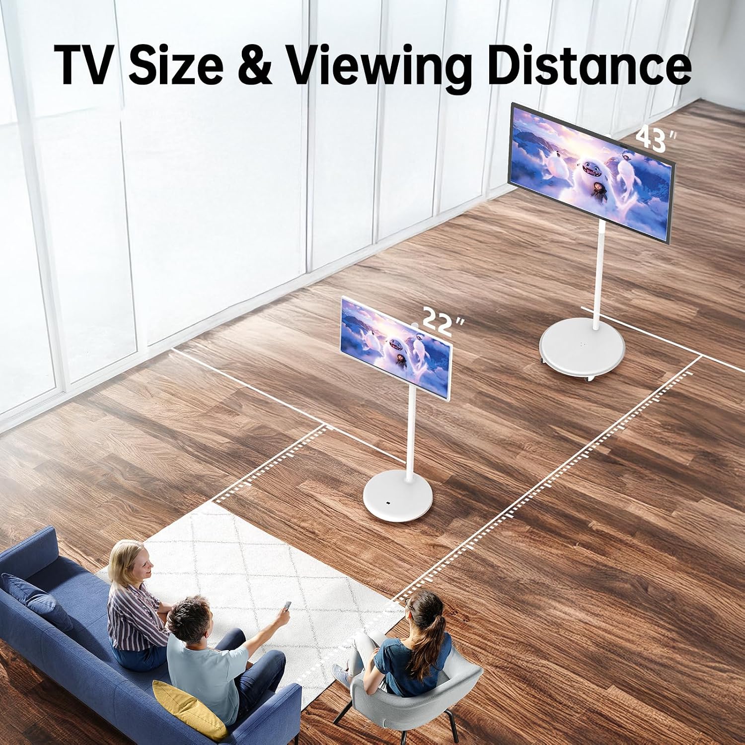 22 Inch Portable TV on Wheels, 2K Smart Touch Screen Rolling TV LCD Display with Wires plugged in use, Android OS, Type-C, USB, HDMI Port, Support Wireless Mouse Keyboard