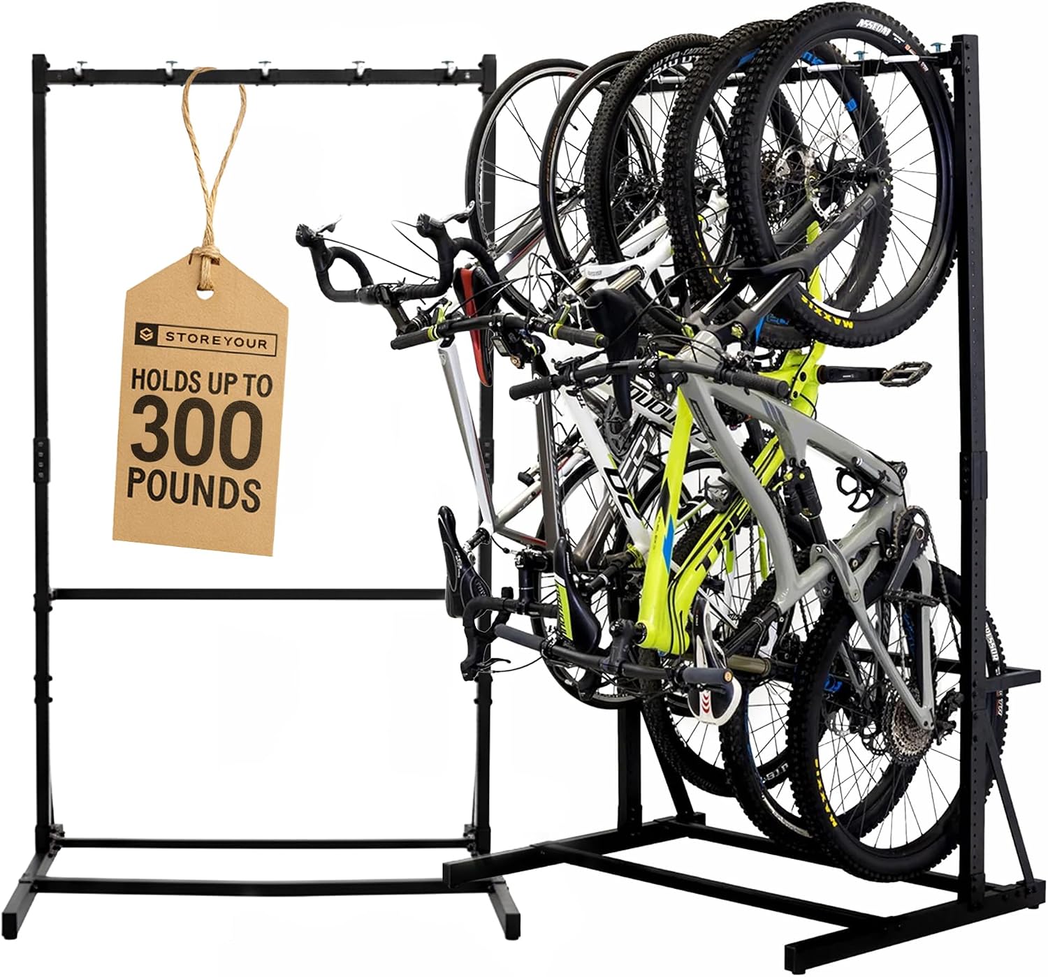 StoreYourBoard Freestanding Bike Rack for 5 Bikes - Heavy Duty Aluminum & Steel Indoor Bike Rack Garage - Space-Saving Vertical Bike Rack for Road, Mountain, and Hybrid Bicycles - Holds Up to 300 Lbs
