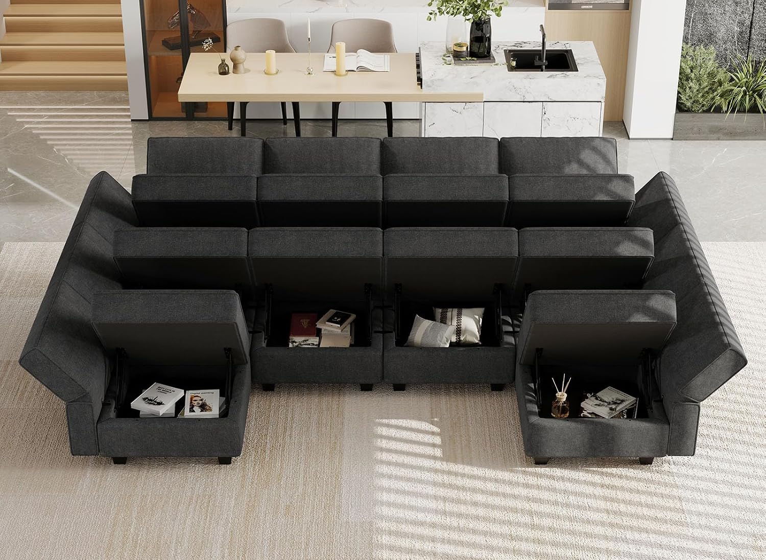 Belffin Oversized U Shaped Sofa Modular Sectional Couch Sleeper Sofa with Storage Convertible Sofa Set Large Sectional Sleeper Black