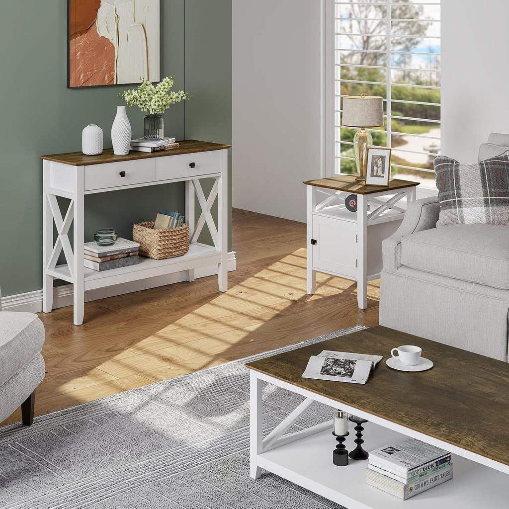 Lomojo Console Table,Sofa Table 13.8' D x 39.37' W x 31.5' HEntryway Table with 2 Drawers Storage Shelve Foyer Table for Entryway Farmhouse Hallway Tables (White)