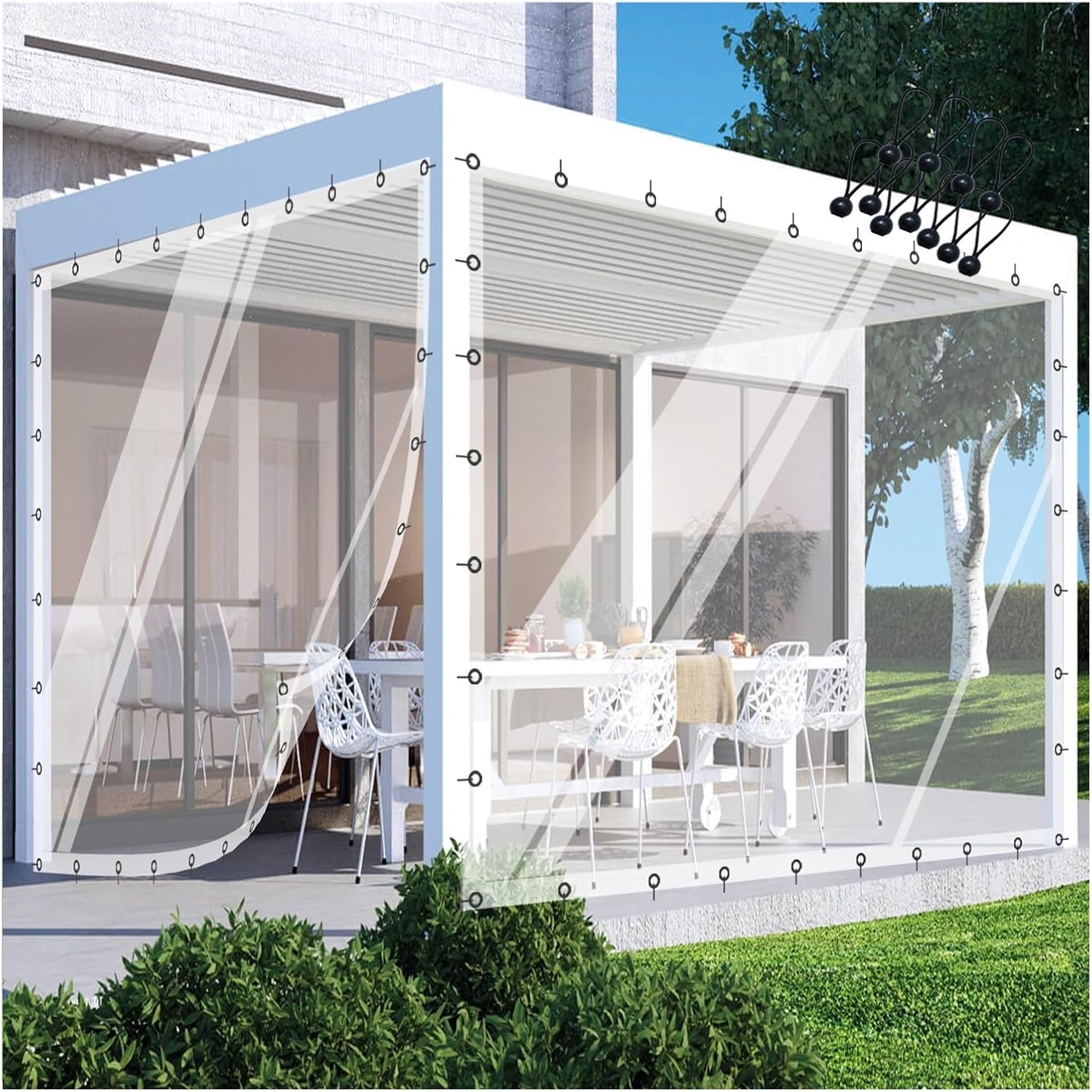 Waterproof Tarpaulin Heavy Duty 0.12mm PE Tarpaulin, Transparent Tarpaulin with Rustproof Grommets, for Pergola, Porch, Gazebos, Customizable(20x20'/6x6m)