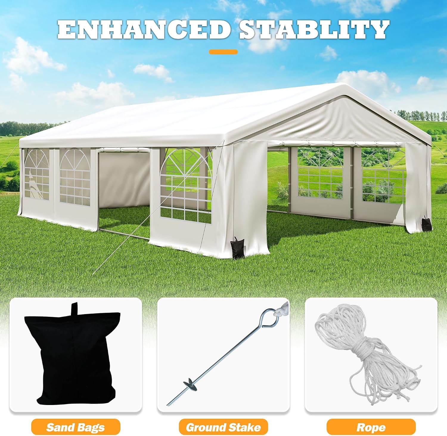 20' x 29.5' Heavy Duty Party Tent, Outdoor Large Wedding Tent with Removable Sidewalls, Event Canopy Shelter for Birthday Party, Outdoor Event