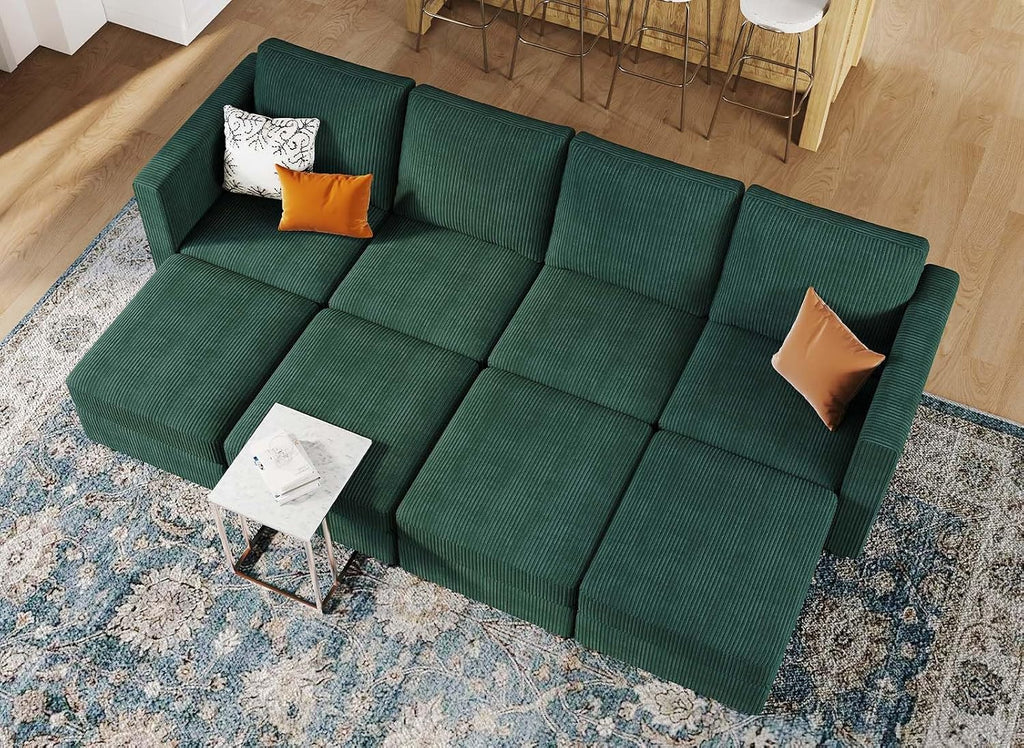 Belffin Oversized Modular Sectional Sleeper Couch, Corduroy Luxury Sectional Sofa with Storage Ottoman, Convertible Modern Sectional for Living Room, Green