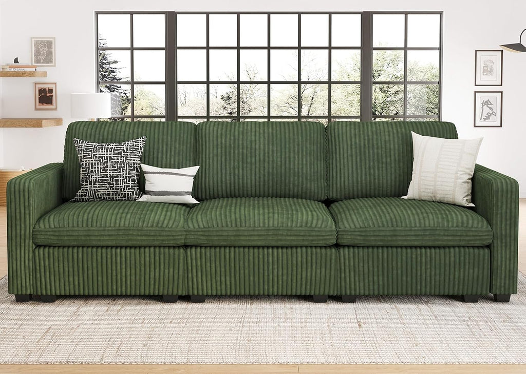 Belffin Modular Sectional Sofa with Storage Seat, Oversized Cloud Couch Sectional with Extra Deep Seat, Comfy 3 Seater Sectional Couches for Living Room, Plush Corduroy Green