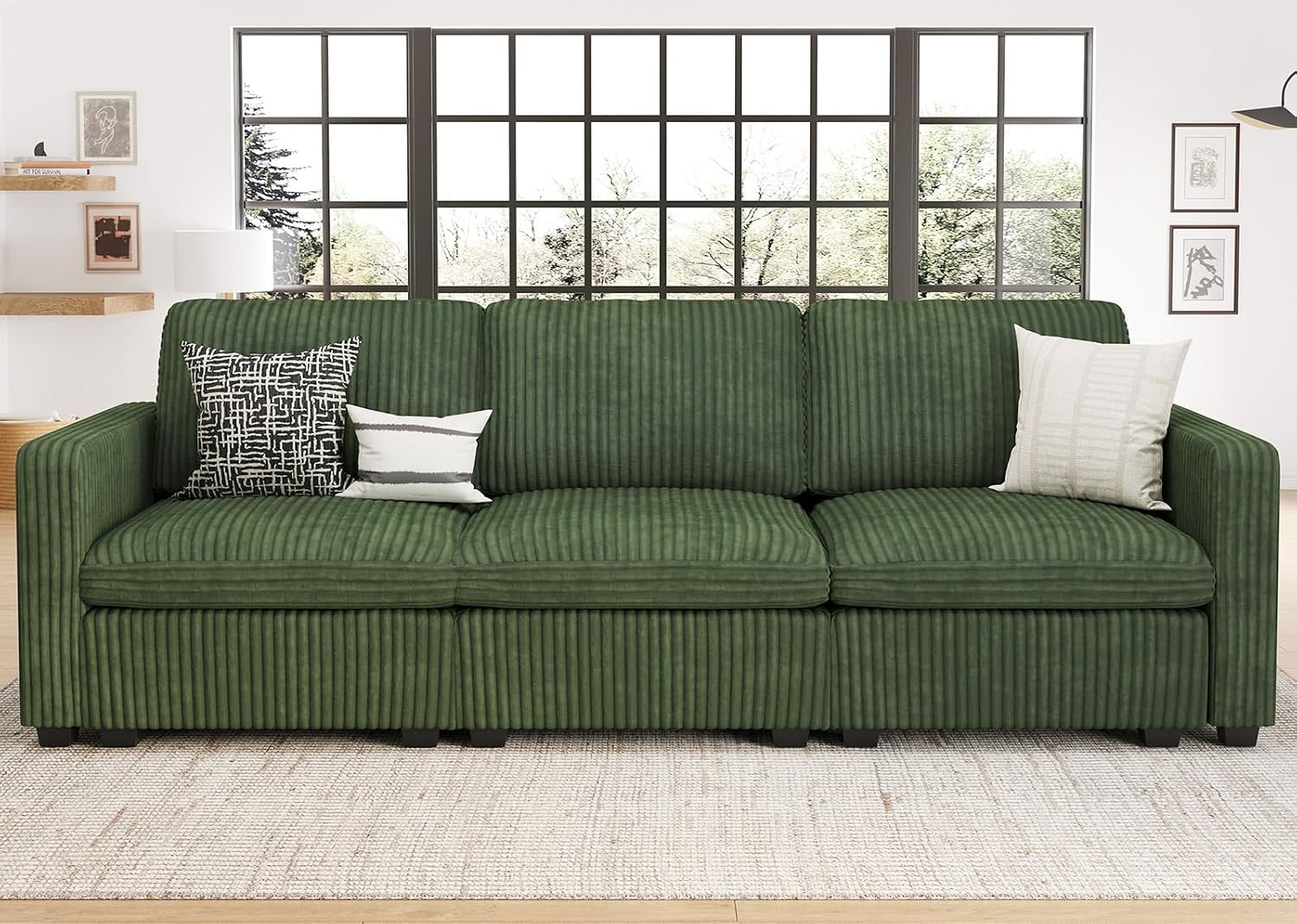 Belffin Modular Sectional Sofa with Storage Seat, Oversized Cloud Couch Sectional with Extra Deep Seat, Comfy 3 Seater Sectional Couches for Living Room, Plush Corduroy Green