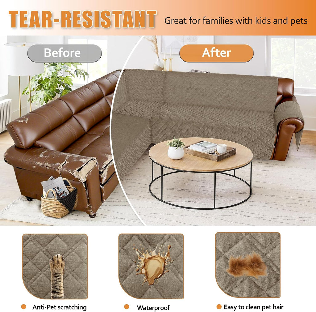 Arfntevss Waterproof Sectional Couch Covers L Shape Washable Velvet Sofa Cover for Sectional Non Slip Large Corner Slipcovers Dog 6 Pcs Universal U Shaped Furniture Protector (Camel, Large)