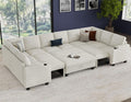 Belffin Large Modular Sectional Sleeper Sofa with Pull Out Bed Oversized U Shaped Sectional Couches for Living Room. White Couch