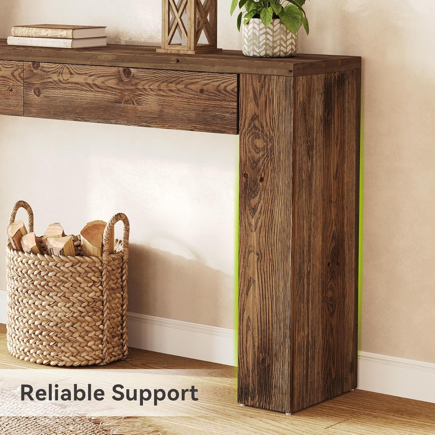 LITTLE TREE Sofa Table with 2 Drawers, 63 Inches Extra Long Console Table, Solid Wood Sofa Table Behind Couch, Large Entryway Hallway Foyer Tables for Living Room, Entrance, Rustic Brown
