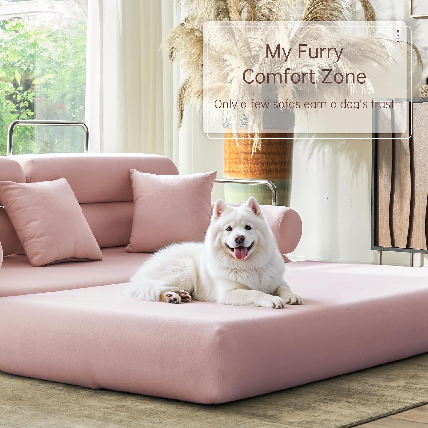 YINIX Convertible Sleeper Sofa - 35'' High-Back Floor Couch Bed - Folding Sofa Bed with Rounded Arm Supports - Floor Sofa Lounge Sofa Bed for Living Room - Pink