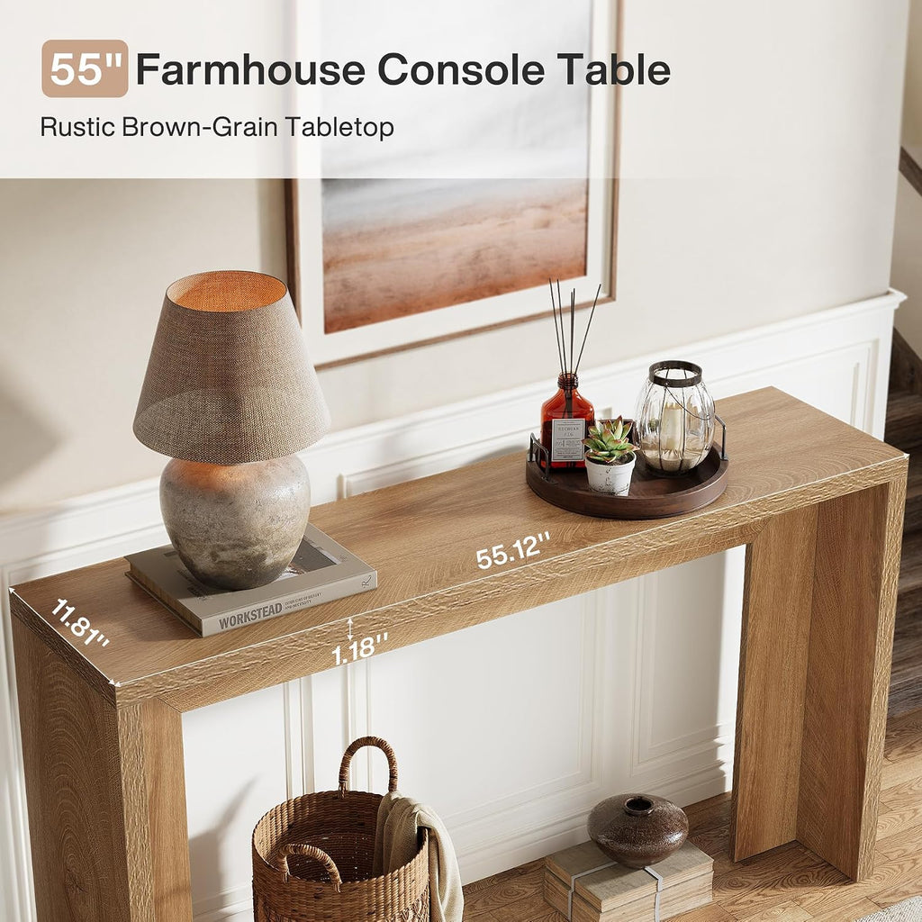 Tribesigns Farmhouse Console Table, 55-Inch Wooden Sofa Table with Storage for Entryway, Foyer, Hallway, Living Room, Easy Assembly (Light Oak Brown)