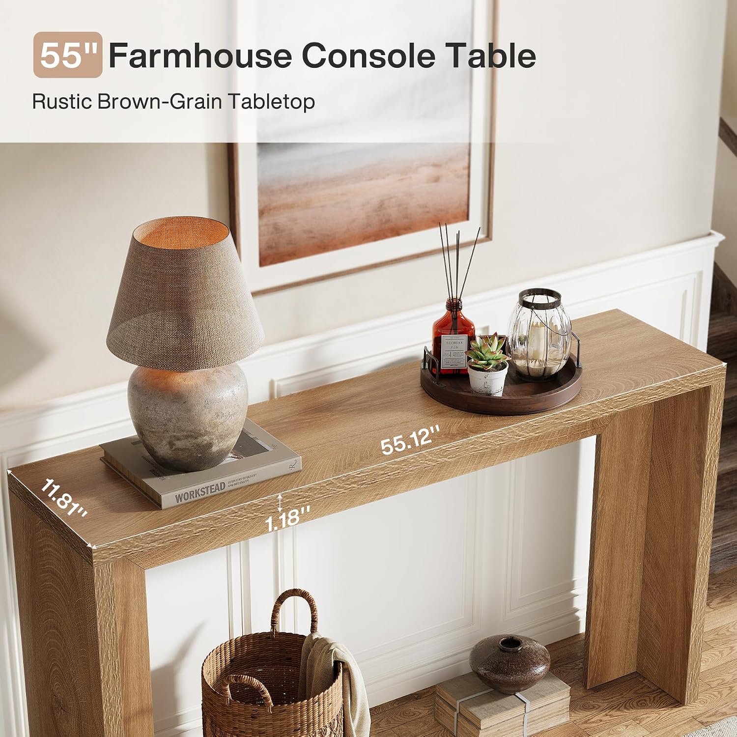Tribesigns Farmhouse Console Table, 55-Inch Wooden Sofa Table with Storage for Entryway, Foyer, Hallway, Living Room, Easy Assembly (Light Oak Brown)