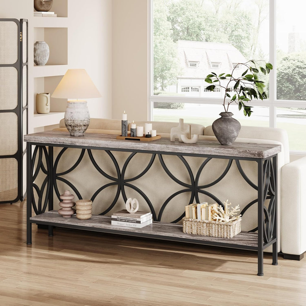 Tribesigns 70.9-Inch Narrow Sofa Table, 2-Tier Industrial Console Table Behind Couch, Long Entry Tables with Storage for Entryway, Living Room, Foyer, Hallway, Grey