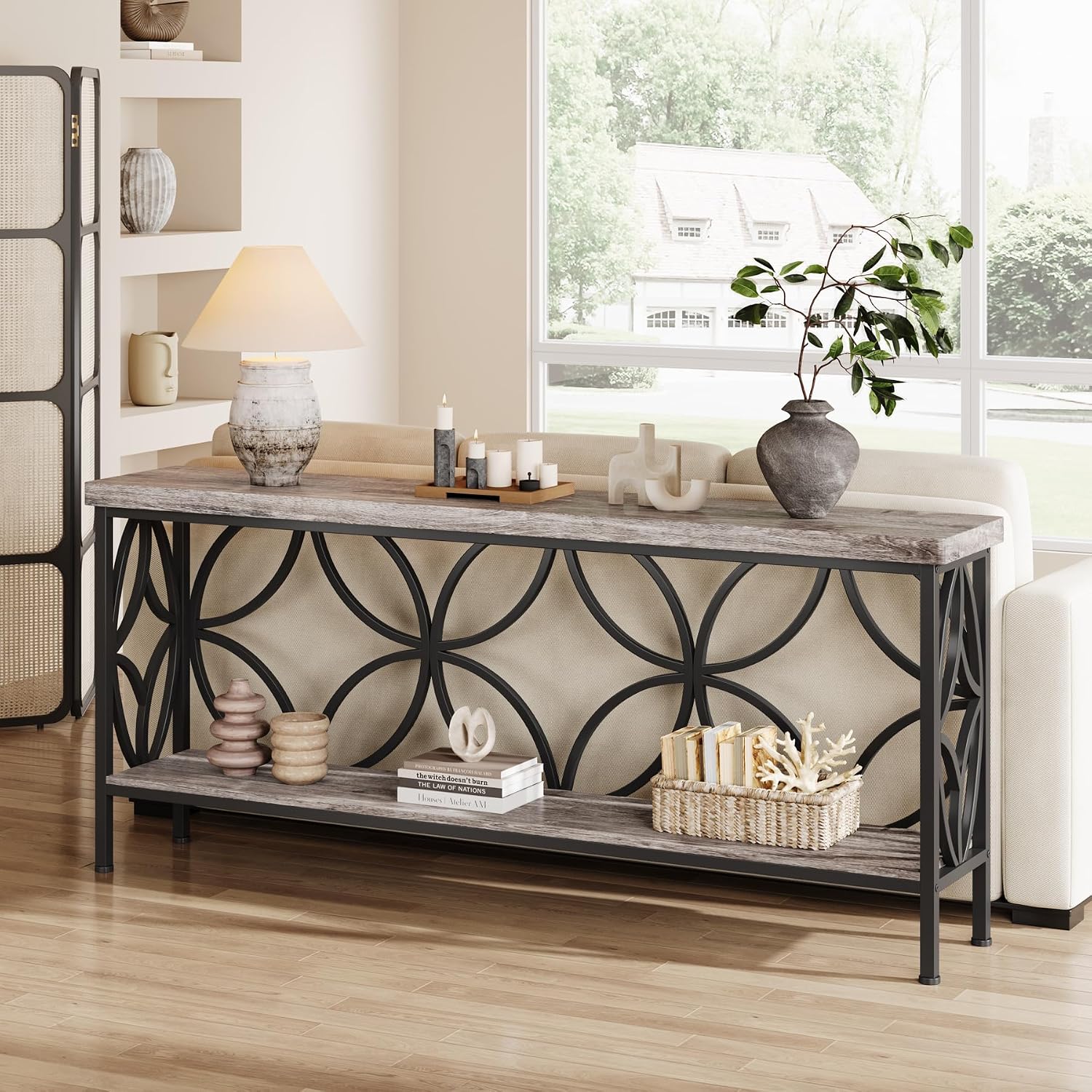 Tribesigns 70.9-Inch Narrow Sofa Table, 2-Tier Industrial Console Table Behind Couch, Long Entry Tables with Storage for Entryway, Living Room, Foyer, Hallway, Grey
