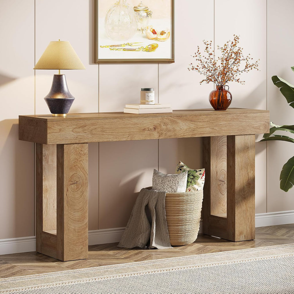 Tribesigns 63-Inch Long Console Table, Wooden Rectangular Sofa Table Behind The Couch, Farmhouse Entryway Table for Entrance, Hallway, Living Room (Natural)