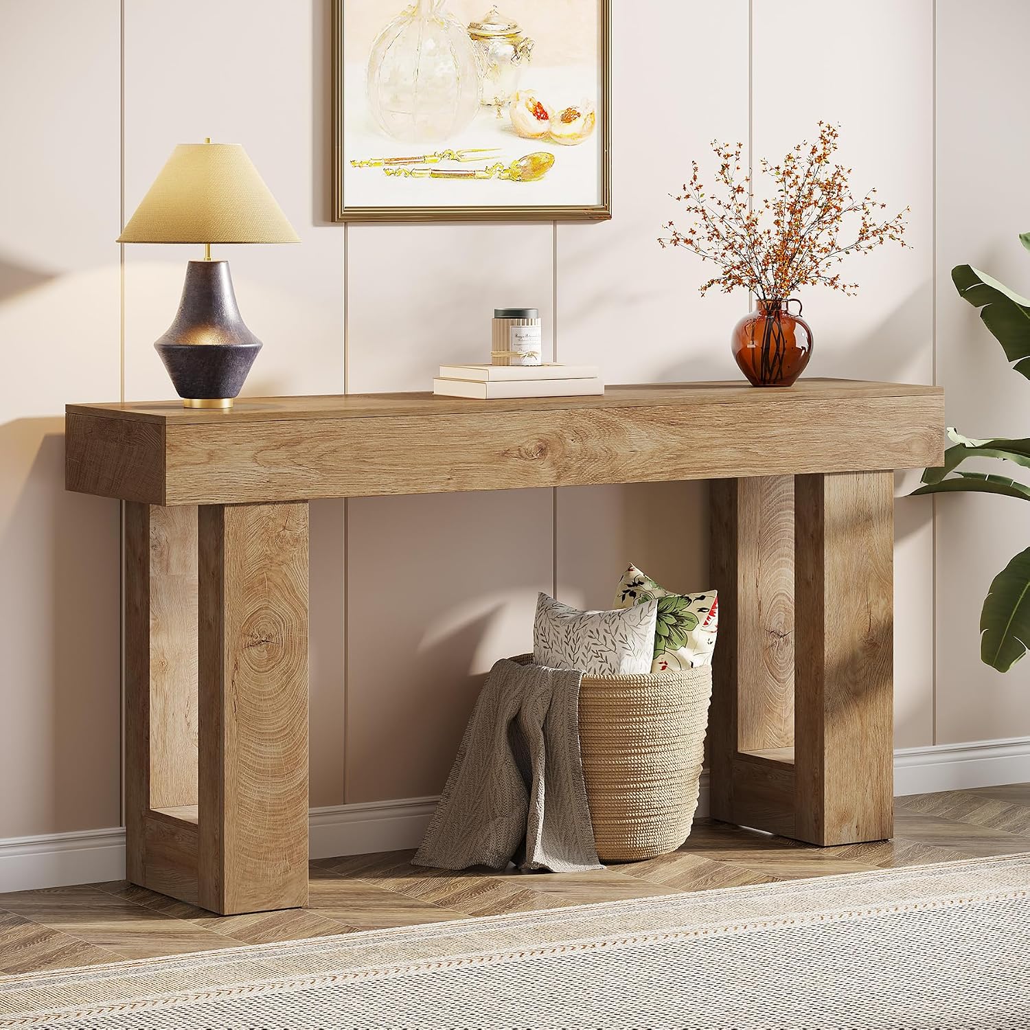 Tribesigns 63-Inch Long Console Table, Wooden Rectangular Sofa Table Behind The Couch, Farmhouse Entryway Table for Entrance, Hallway, Living Room (Natural)