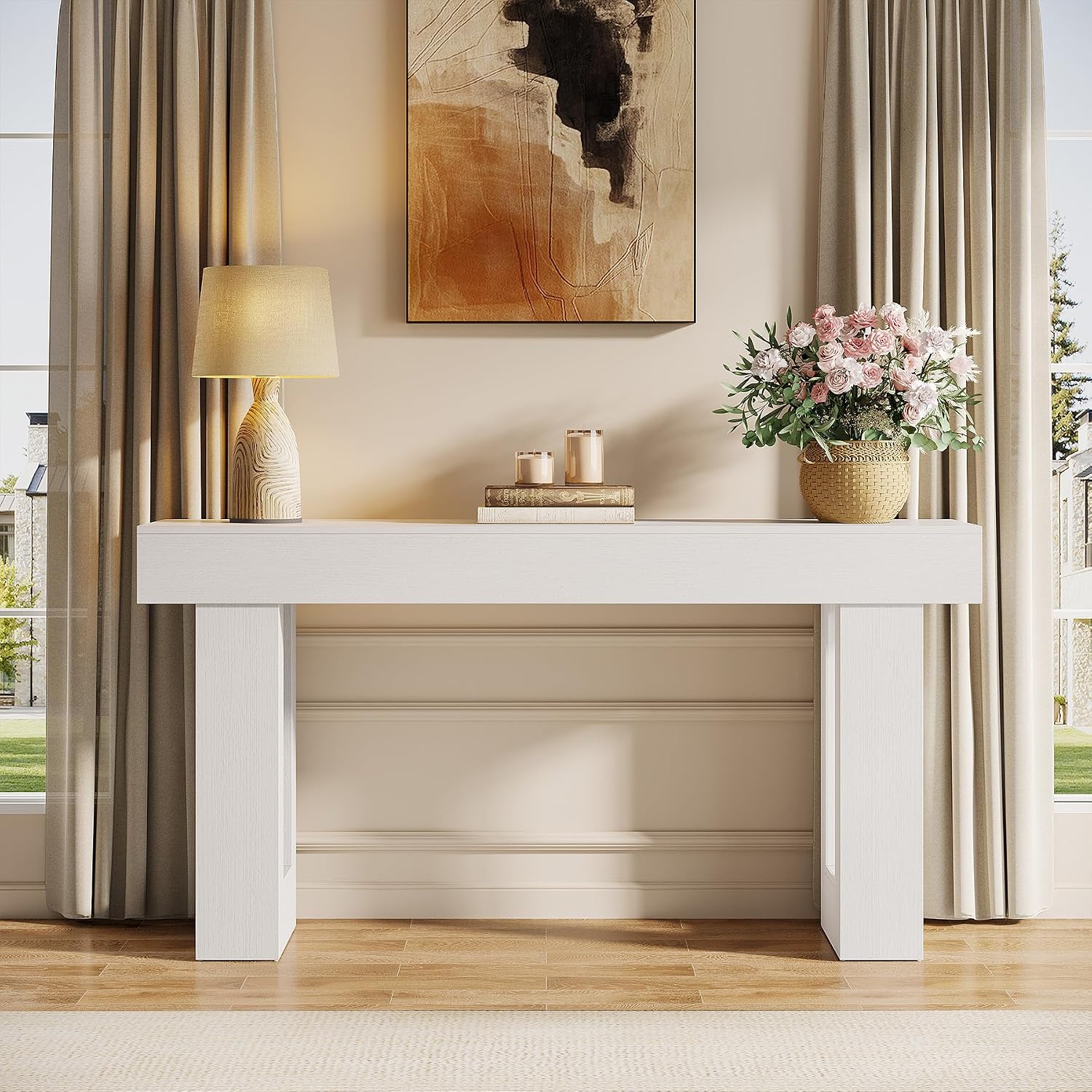 Tribesigns 63-Inch Long Console Table, Wooden Rectangular Sofa Table Behind The Couch, Farmhouse Entryway Table for Entrance, Hallway, Living Room (White)