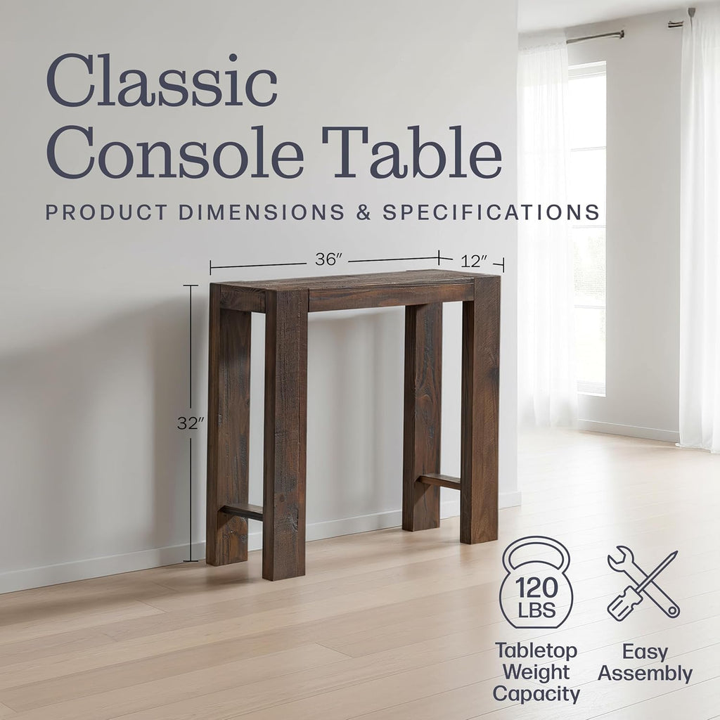 Alaterre Furniture Classic Solid Wood Console Table - 36 Inch Modern Farmhouse Small Entryway Table - Easy Assembly Living Room Furniture for Behind The Couch, Entryway, or Hallway (Brown)