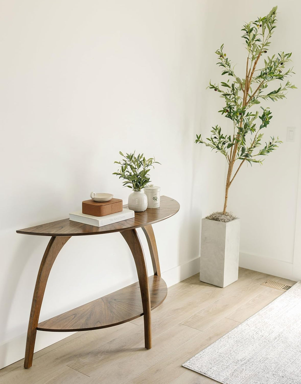 Martin Svensson Home LAX Retro Mid-Century Modern Half-Moon Wood Sofa Table with Lower Shelf, Console Table for Living Room or Entryway. Nutmeg Brown.