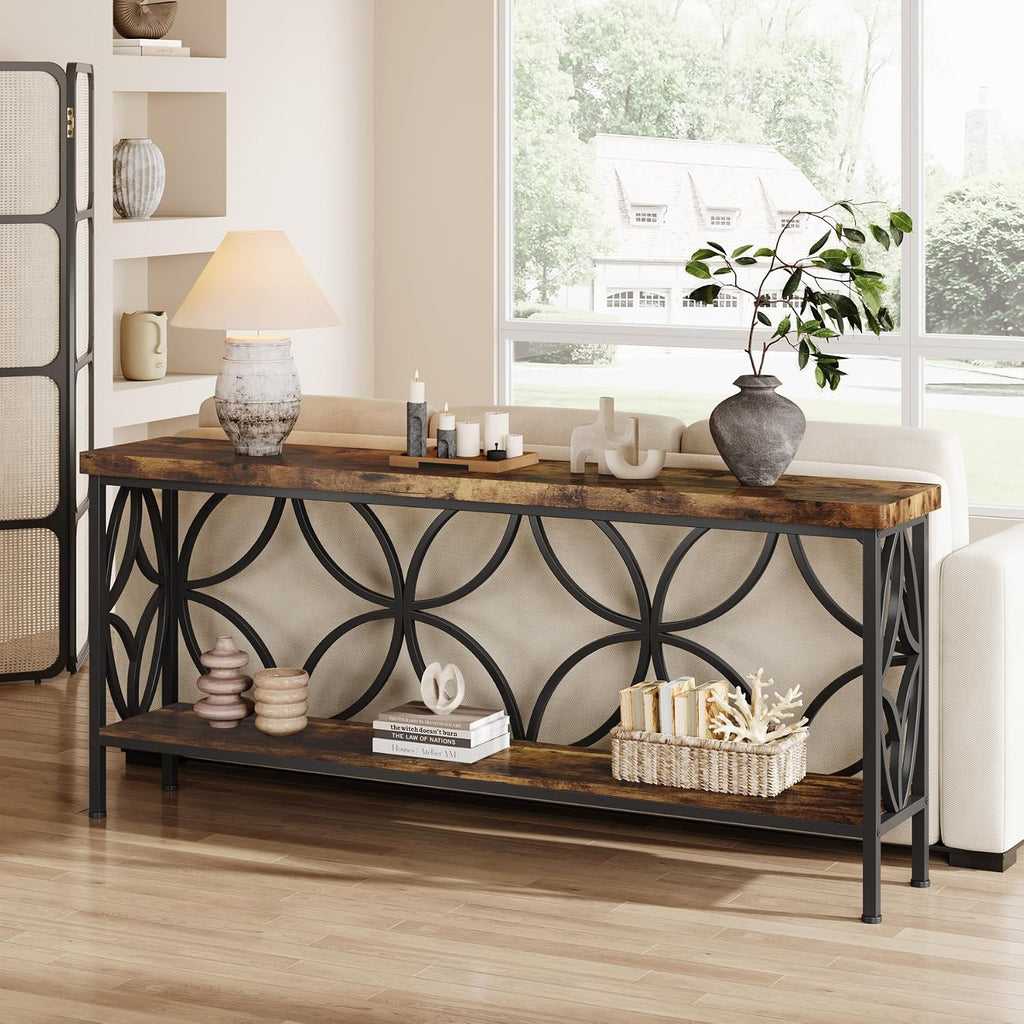 Tribesigns 70.9-Inch Narrow Sofa Table, 2-Tier Industrial Console Table Behind Couch, Long Entry Tables with Storage for Entryway, Living Room, Foyer, Hallway, Rustic Brown