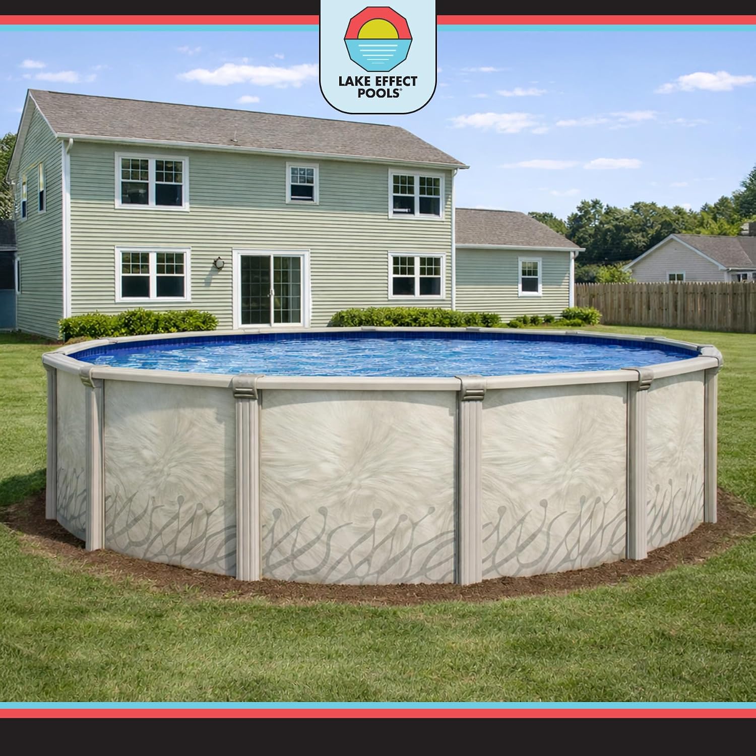 Lake Effect Pools 'Meadows Reprieve' 12 ft Round Above Ground Swimming Pool Bundle | 52 Inch Height | Steel Sided Walls | Kit Includes: 25 Gauge Liner, A-Frame Ladder, Sand Filter/Pump, & Skimmer