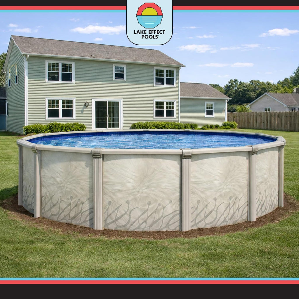 Lake Effect Pools 'Meadows Reprieve' 21 ft Round Above Ground Swimming Pool Bundle | 52 Inch Height | Steel Sided Walls | Kit Includes: 25 Gauge Liner, A-Frame Ladder, Sand Filter/Pump, & Skimmer