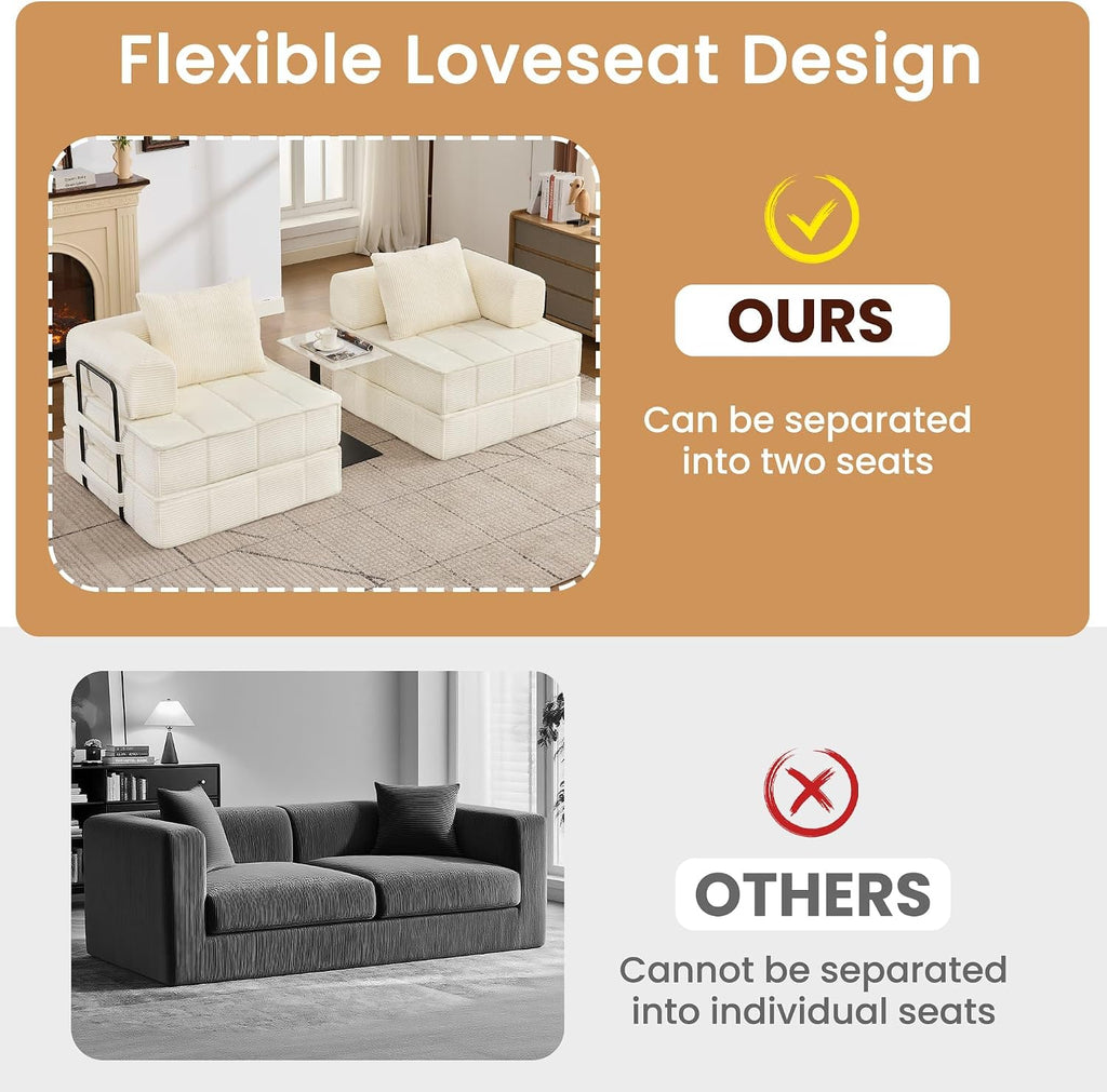 Korser Folding Convertible Sofa Bed, Corduroy Upholstered Boneless Couch, Small Sectional Cloud Couch, Loveseat Sleeper Sofa, Modular Futon Floor Sofa Couch for Living Room Bedroom Lounge, No Assembly