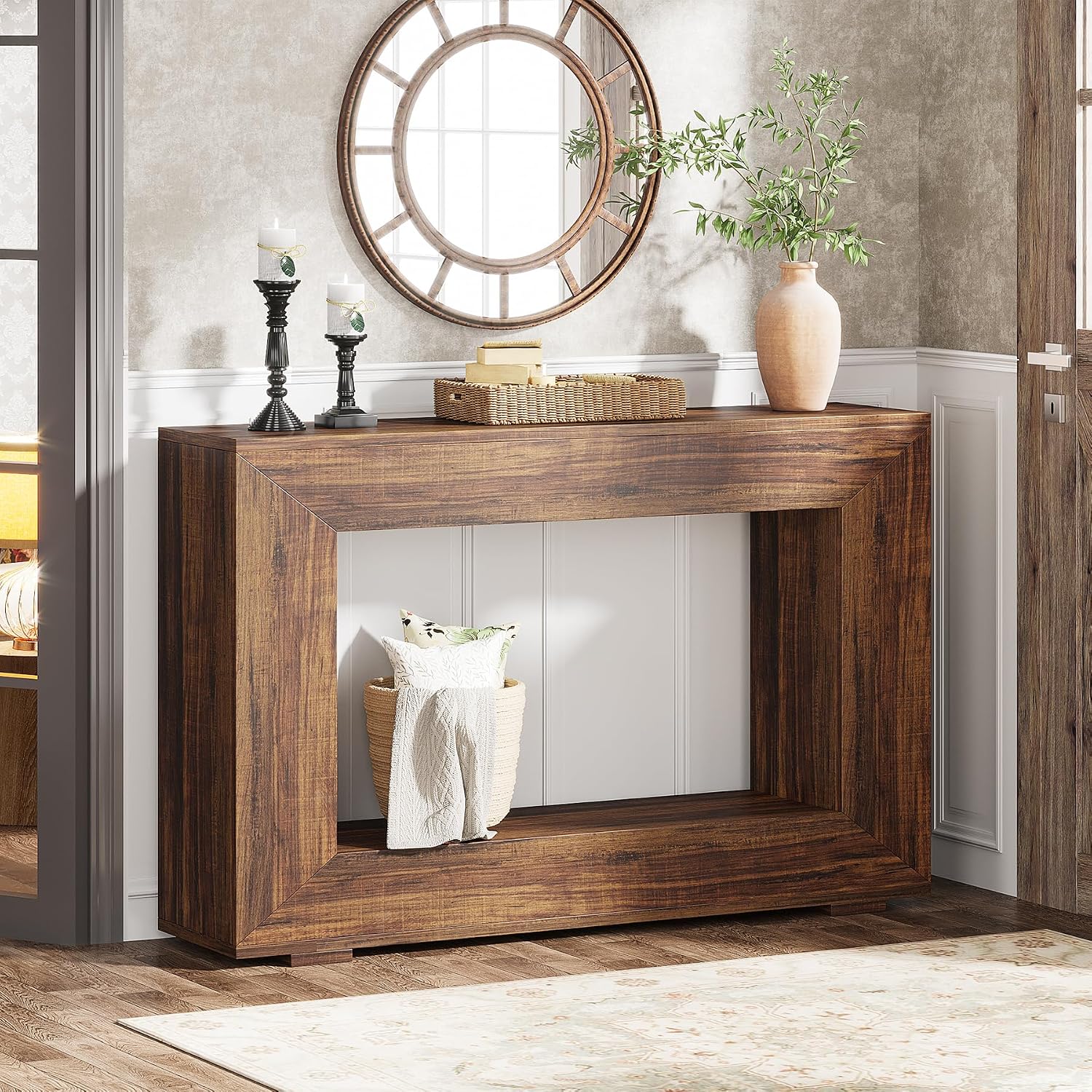 Tribesigns Farmhouse Console Table, 47 Inches Entryway Console Table with Storage, Industrial Hallway Accent Table for Living Room, Entrance