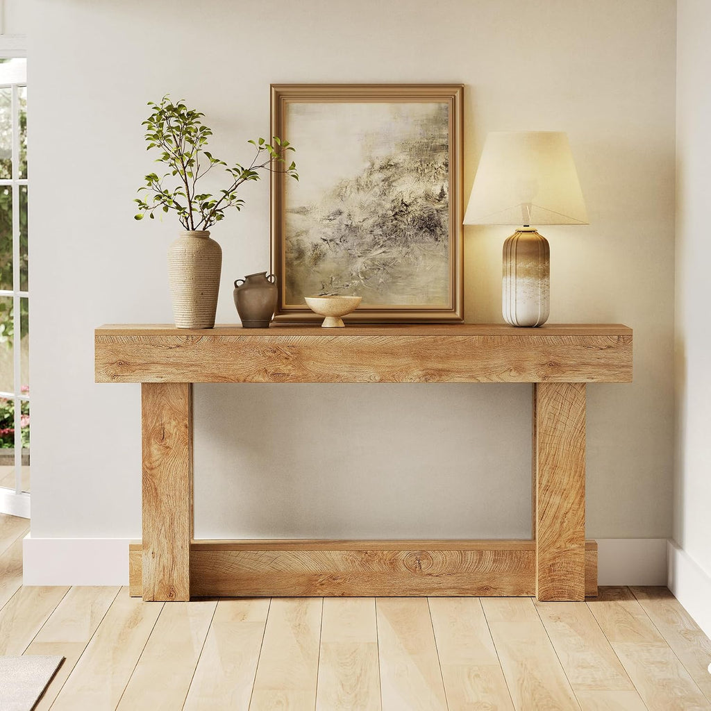 LITTLE TREE 63-Inch Farmhouse Console Table, 2-Tier Wooden Sofa Table Behind the Couch, Narrow Long Entryway Table for Living Room, Entrance, Hallway (Natural)