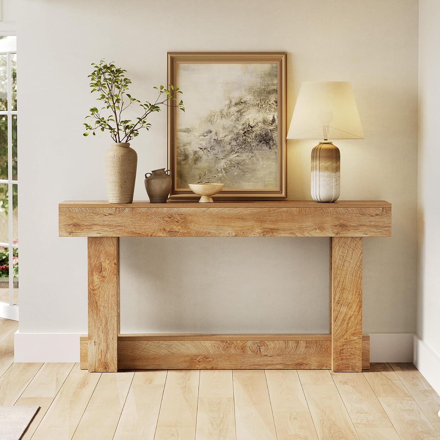 LITTLE TREE 63-Inch Farmhouse Console Table, 2-Tier Wooden Sofa Table Behind the Couch, Narrow Long Entryway Table for Living Room, Entrance, Hallway (Natural)