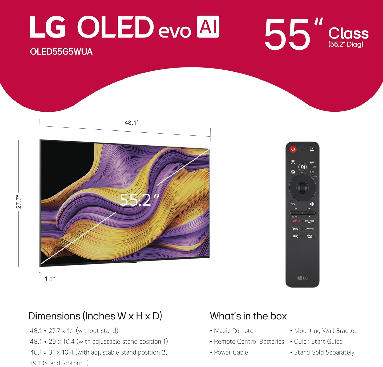 LG OLED55G5W 55 inch Class G5 Series 4K OLED evo AI Smart TV