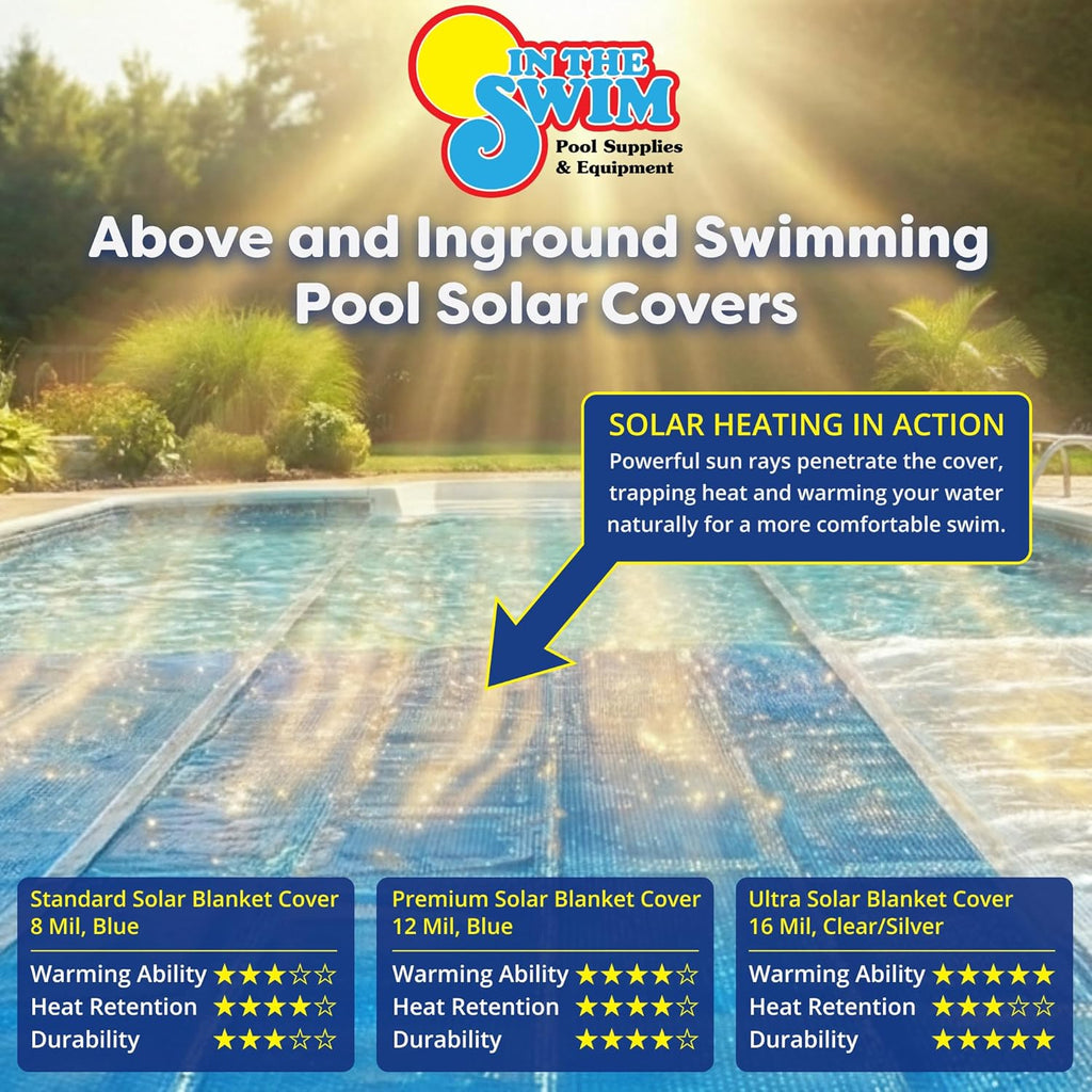 In The Swim 33' Standard Blue Round Solar Pool Cover 8 Mil for Solar Heating Above Ground Pools and Inground Pools