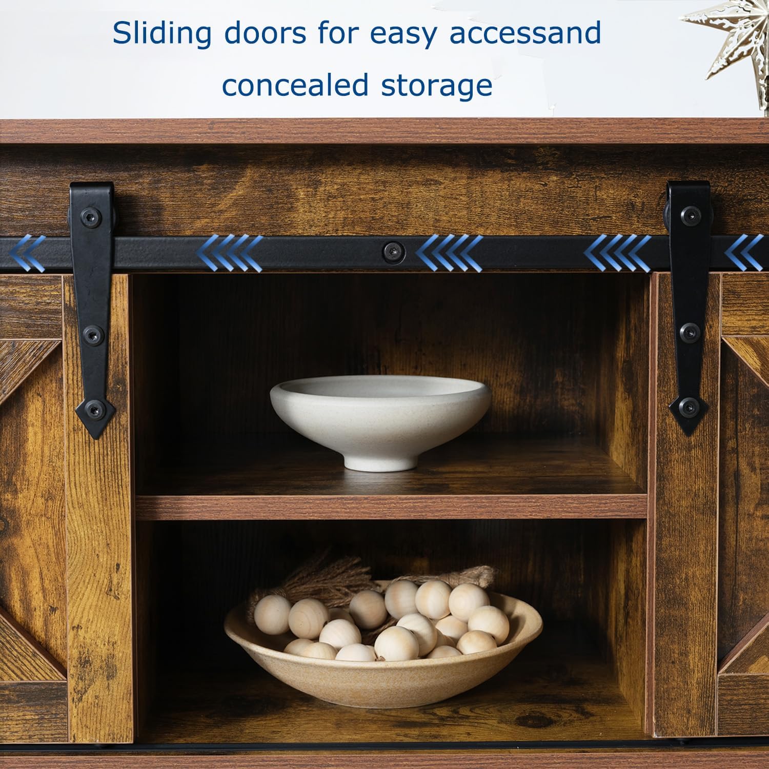 Brown Farmhouse Entryway Table, Rustic Hallway Table with Storage Shelf, Sofa Table with Sliding Barn Doors for Hallway, Entryway, Living Room, Foyer