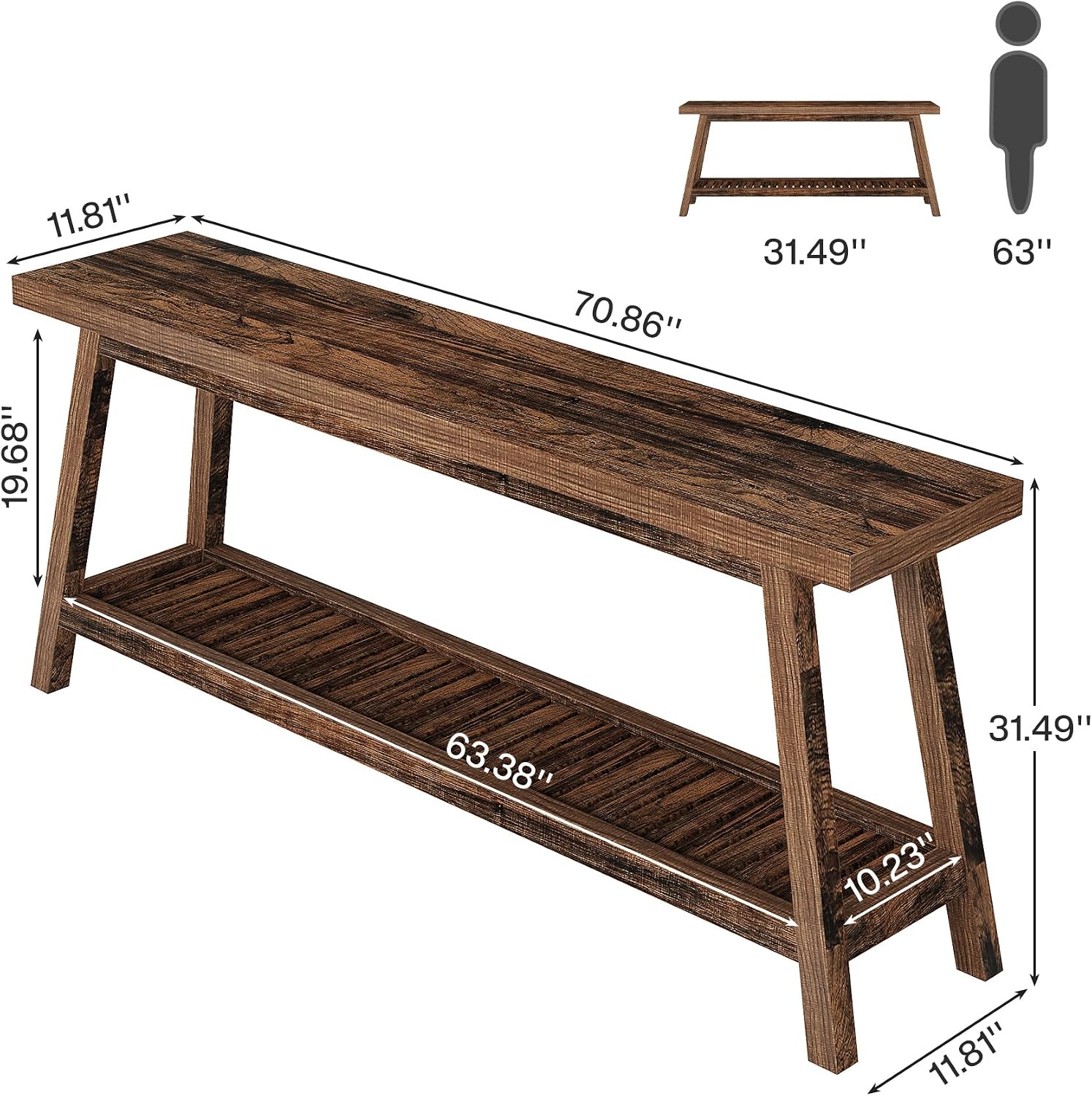 Tribesigns 70.86-Inch Console Table for Entyrway, Farmhouse 2-Tier Entry Entrance Table, Narrow Long Sofa Table Behind Couch, Rustic Brown