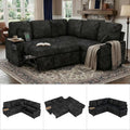 81' Modular Sectional Sofa, L Shaped 5-Seater Sleeper Sofa with Pull Out Bed, Hidden Storage, Cup Holders & USB Charging Ports, Sectional Couches for Living Room, Chenille, Black