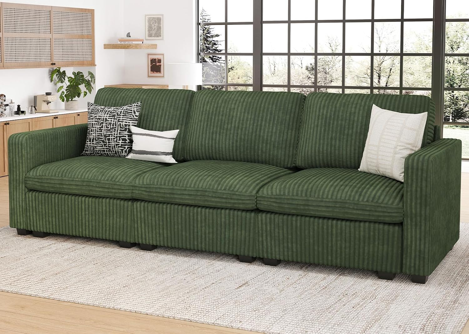 Belffin Modular Sectional Sofa with Storage Seat, Oversized Cloud Couch Sectional with Extra Deep Seat, Comfy 3 Seater Sectional Couches for Living Room, Plush Corduroy Green