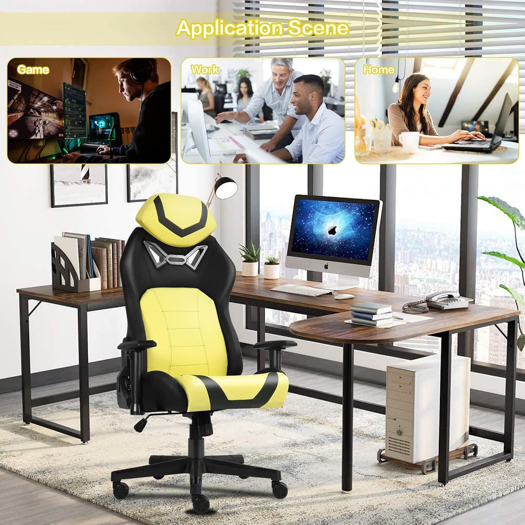 Modern-Depo Ergonomic Gaming Chairs for Adults with High-Density Memory Foam | Swivel Comfortable Office Chair, Big and Tall Video Game Chair, High Back Computer Chair for Home, Office, Yellow Black