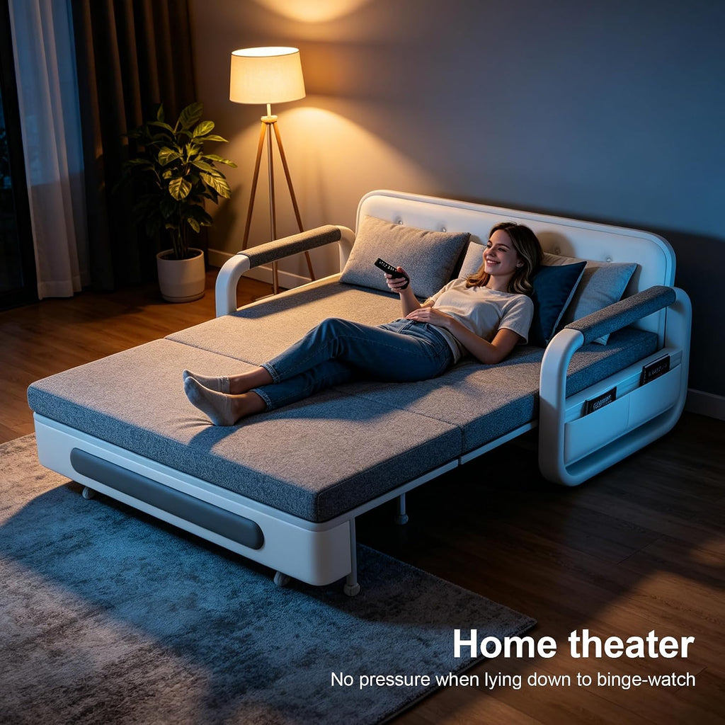 Pull-Out Sofa Daybed with Trundle - Versatile Futon Sleeper Couch for Living Room and Small Spaces (34.6'' D x 50.3'' W x 34.2'' H)- Gray/White Sofa Bed