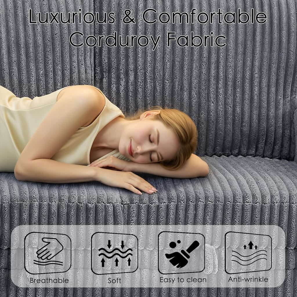 81' Modular Sectional Sofa, L Shaped 5-Seater Sleeper Sofa with Pull Out Bed, Hidden Storage, Cup Holders & USB Charging Ports, Sectional Couches for Living Room, Corduroy, Grey