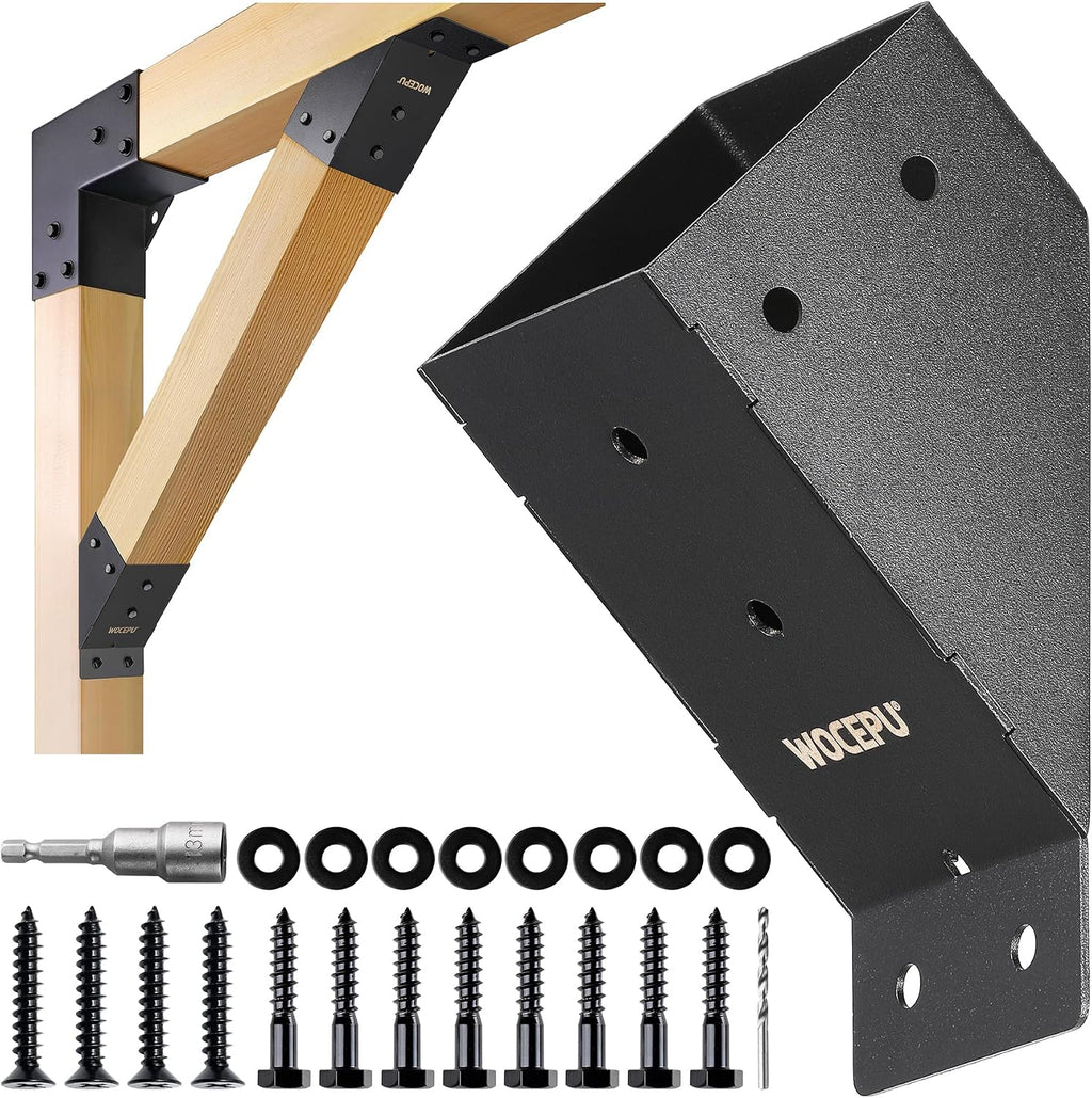 8pack 45 Degree Angle Support Bracket, for 4x4 (Actual 3.5''x3.5'') Pergolas, Gazebo, Deck Porch, Cabin Elevated Wood Support Bracket Support kit (Frosted-Black)