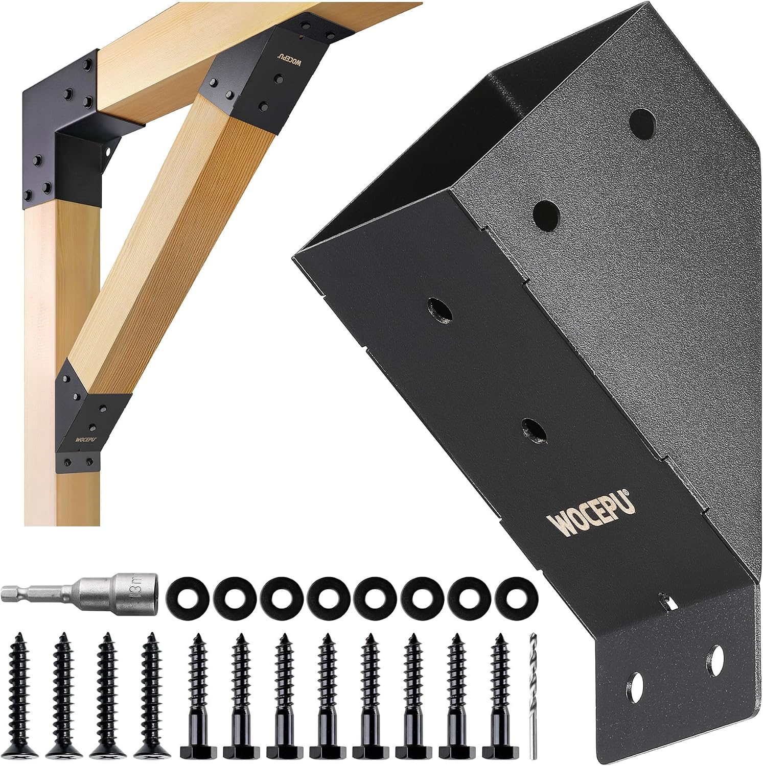 8pack 45 Degree Angle Support Bracket, for 4x4 (Actual 3.5''x3.5'') Pergolas, Gazebo, Deck Porch, Cabin Elevated Wood Support Bracket Support kit (Frosted-Black)