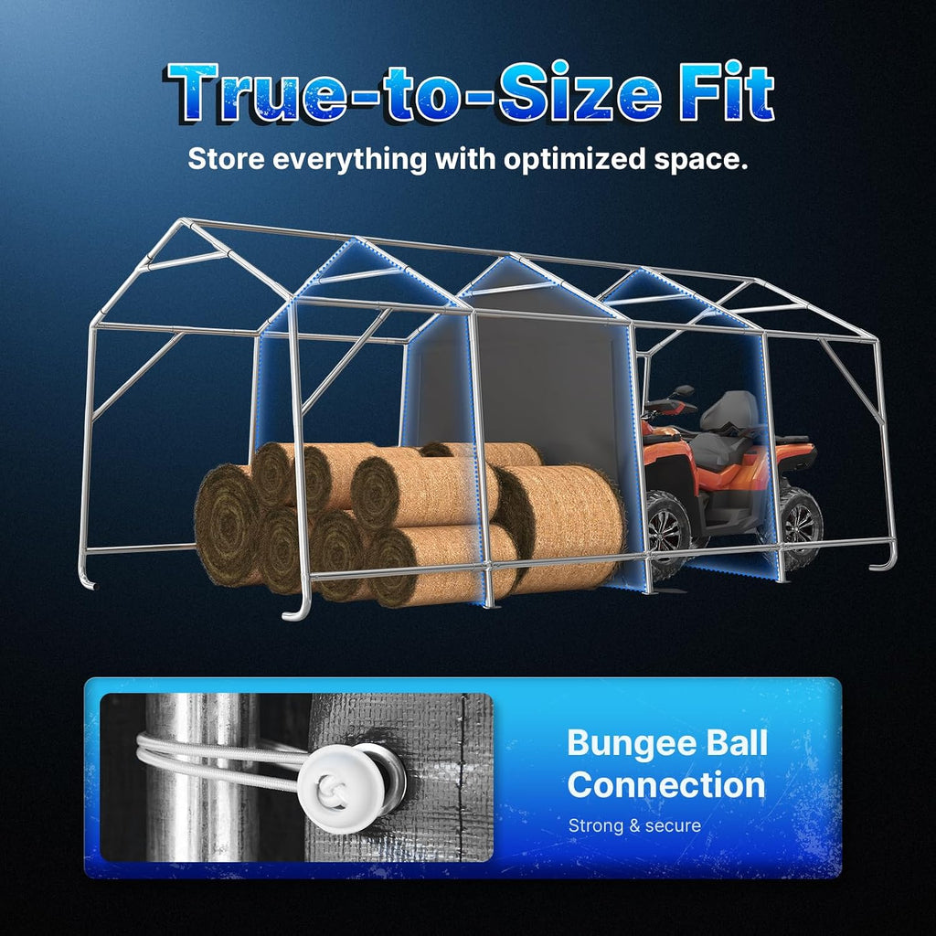 ADVANCE OUTDOOR 10X20 ft Carport Heavy Duty Outdoor Patio Portable Canopy Storage Shelter Shed with 2 Rolled up Zipper Doors & Vents for Snowmobile Garden Tools, Gray