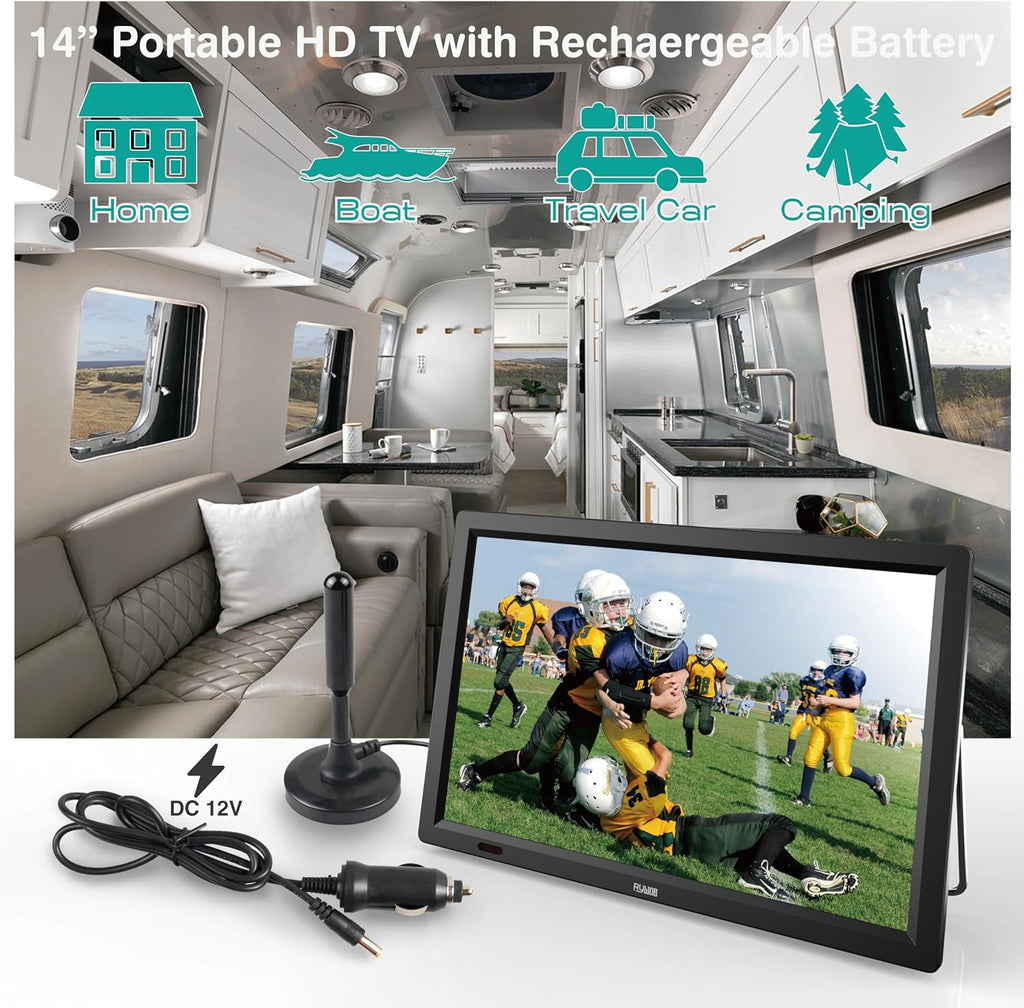 14inch Portable TV with Digital Tuner,Battery Operated TV with ATSC/HDMI/USB/SD Card Input,Built-in 12v Car Charger for Camping,Travel,Emergency