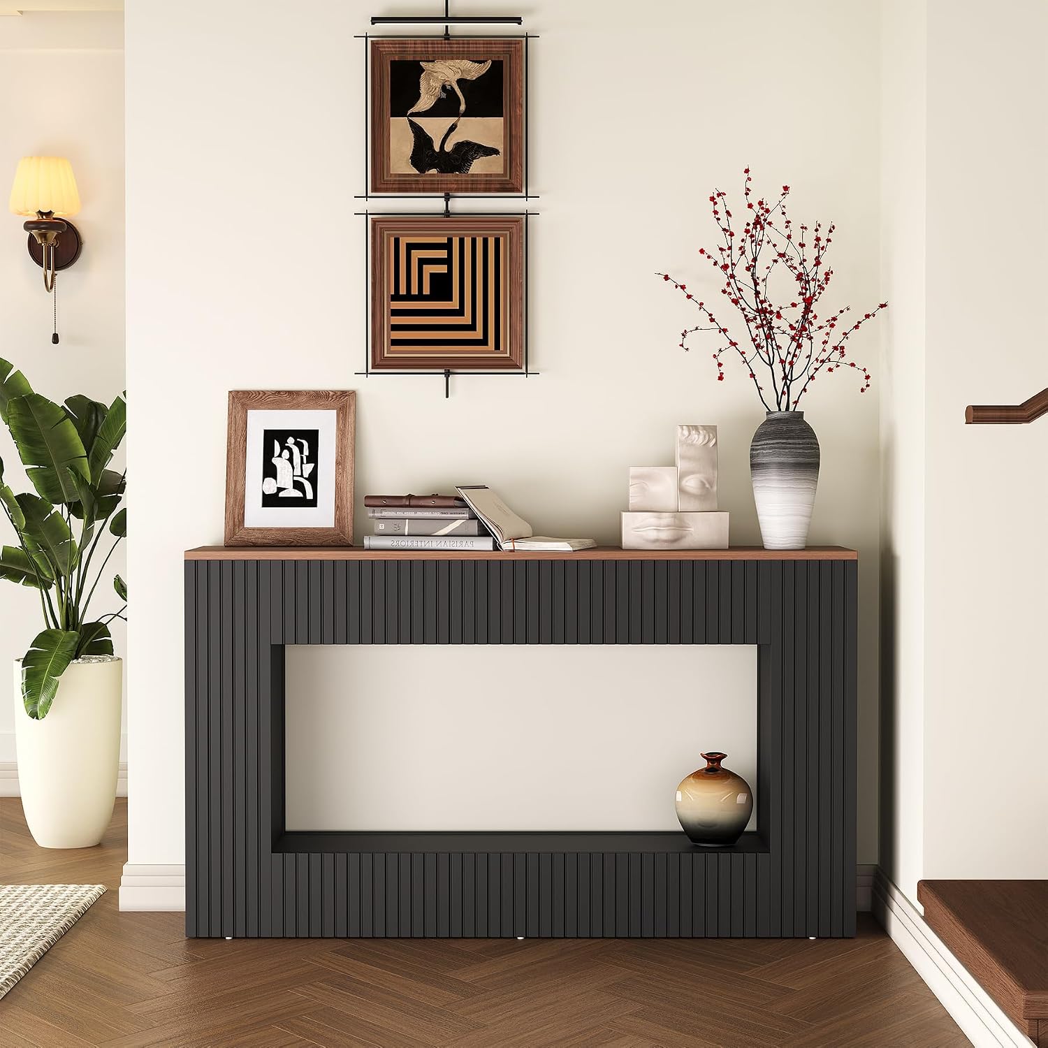 LITTLE TREE Black Console Table for Entryway, 55 Inch Long Narrow Farmhouse Sofa Table with Storage for Living Room, Hallway, Entry, Behind Couch, Entrance, Foyer