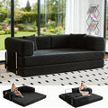 GEARIVY Folding Sofa Bed Convertable Corduroy Couch King Size Floor Sleeper 4-in-1 DIY Combination Modular Sofa Fold Out Futon Lounge Comfy Foldable Lazy cama for Living Room (Black, 80.3 inch Sofa)