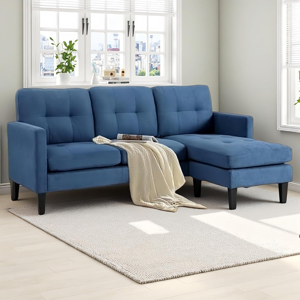 L Shaped Sectional Sofa with Movable Ottoman, Lounge Sectional Sleeper Sofa Couch for Apartment & Small Space, Small Couch for Living Room, Blue