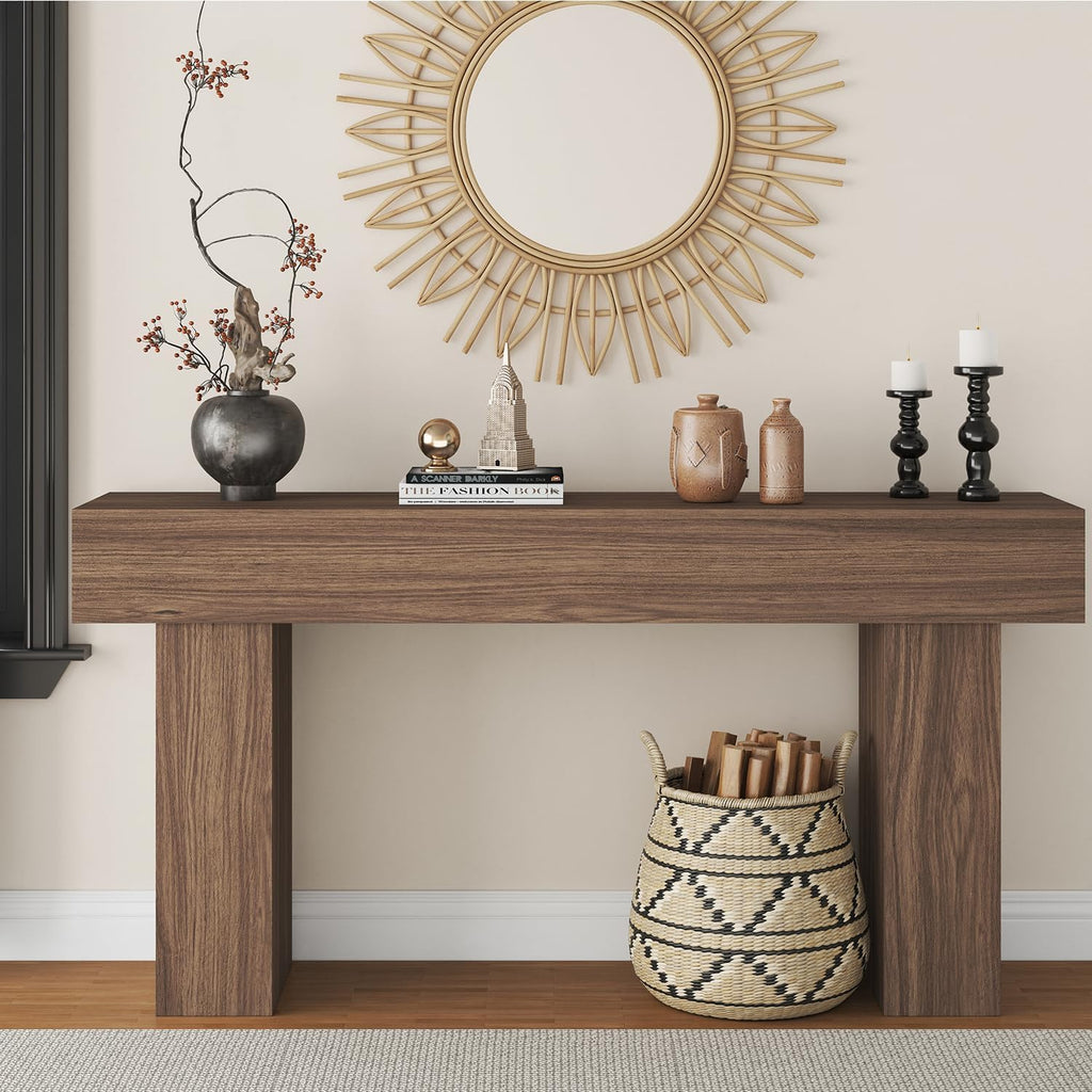 knoworld 63 Inch Long Console Table for Entryway, Farmhouse Wood Rectangular Sofa Table Behind Couch Table, Narrow Entryway Table for Living Room, Entrance, Hallway, Foyer, Easy Assembly (Brown)