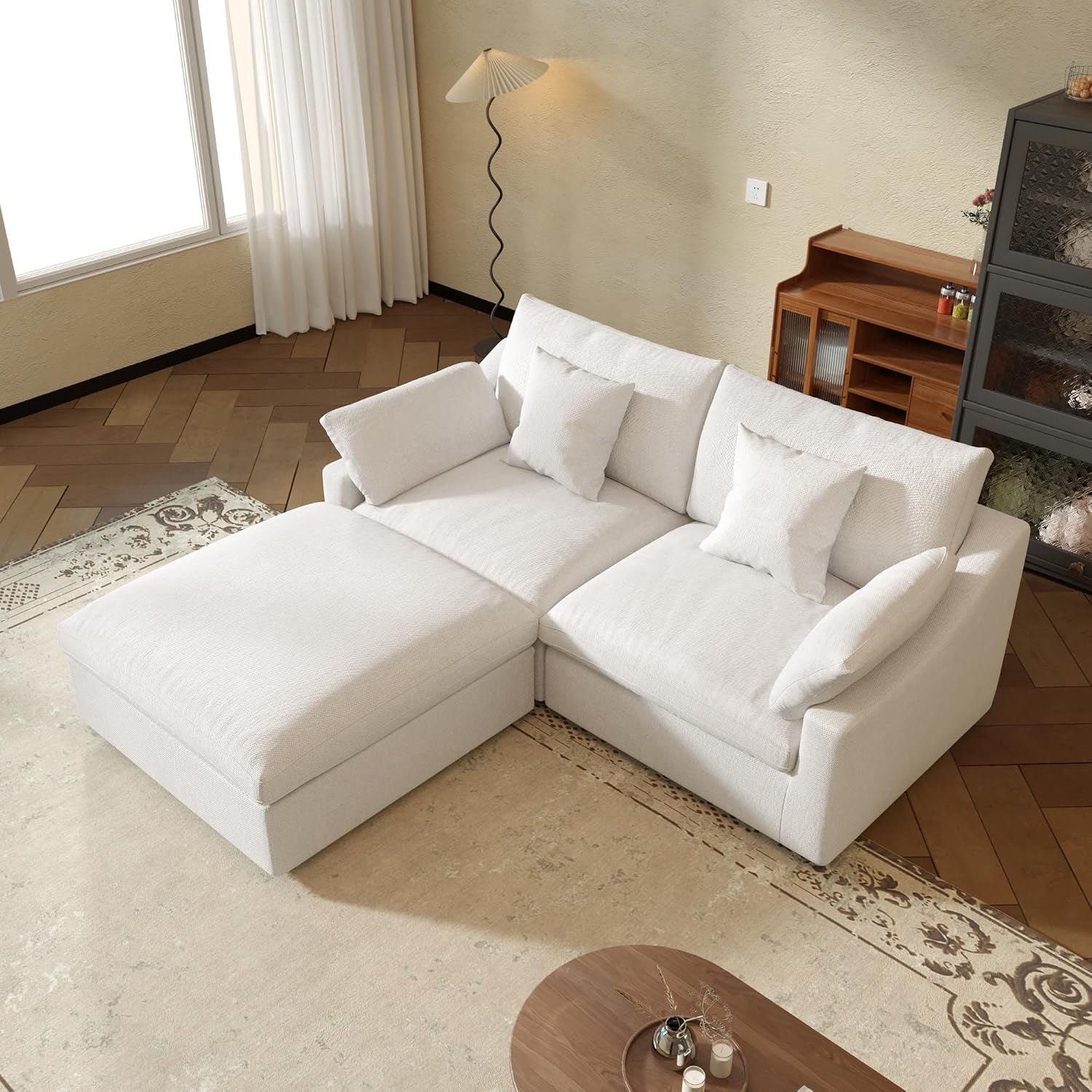 JACH Sectional Couches for Living Room, Cloud Sectional Couch with Deep Seat, Love Seat Modular Sofa with Chaise, Covers Removable & Washable, Sofas Furniture for Living Room, White
