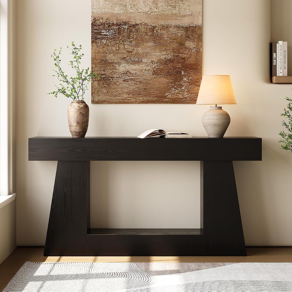LITTLE TREE 63' Farmhouse Console Table with Storage, Rustic Sofa Table for Entryway, Narrow Long Sofa Table Behind Couch, Console Table for Living Room, Hallway—Versatile Storage Solution, Black