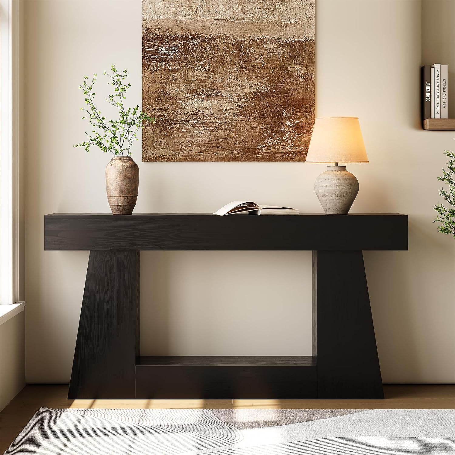 LITTLE TREE 63' Farmhouse Console Table with Storage, Rustic Sofa Table for Entryway, Narrow Long Sofa Table Behind Couch, Console Table for Living Room, Hallway—Versatile Storage Solution, Black
