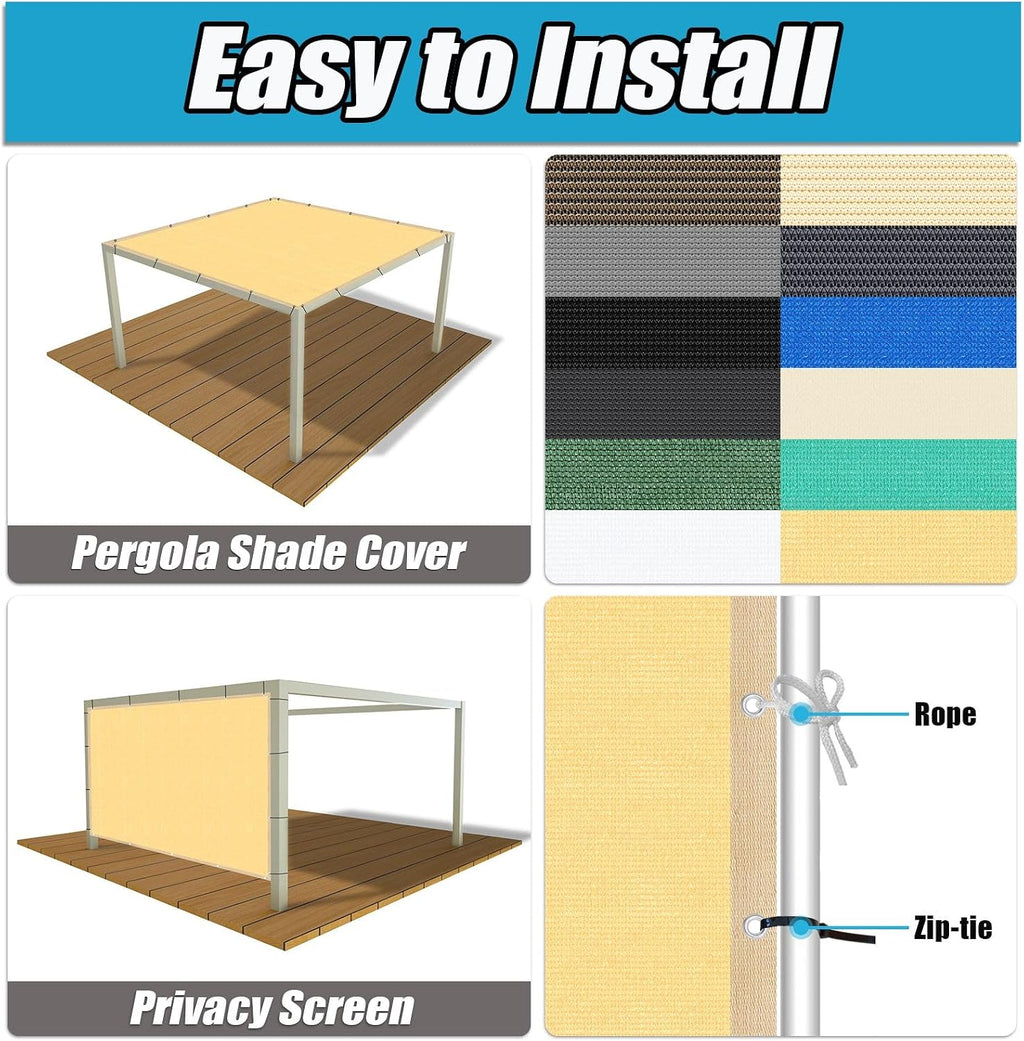 Amagenix 90% Pergola Shade Cover 14' X 20' Beige Sun Shade Cloth with Grommets GN09 for Outdoor Garden Patio Porch, Commercial Grade 200 GSM - Cable Zip Ties Included (We Customized)